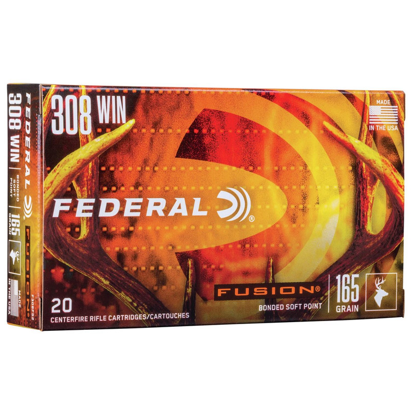 Federal Fusion 308 Win 165gr Bonded Soft Point Rifle Ammo, 20rd Box - F308FS2