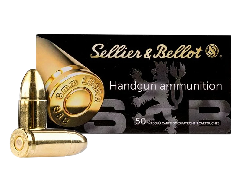 Sellier & Bellot 9mm Luger 124gr Full Metal Jacket Handgun Ammo, 50 Per Box - SB9NATO