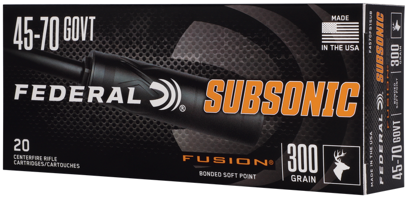 Federal Fusion 45-70 Government 300gr Subsonic Soft Point Rifle Ammo, 20 Round Box - F4570FS1SUB