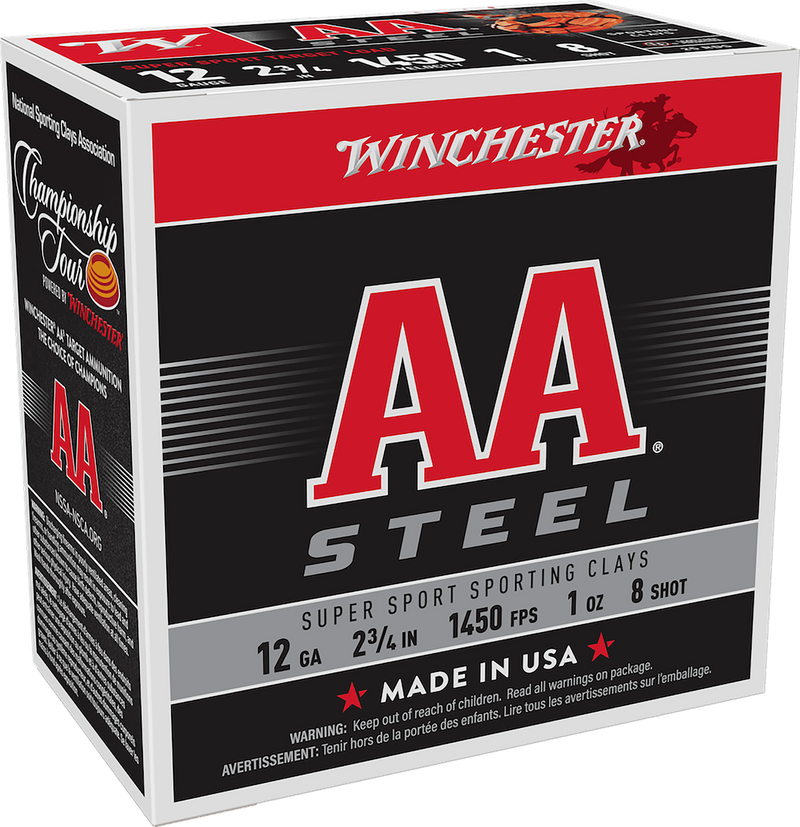 Winchester AA Steel 12 Gauge 2.75" 1oz #8 Shot 25 Round Box - AASCL12S8