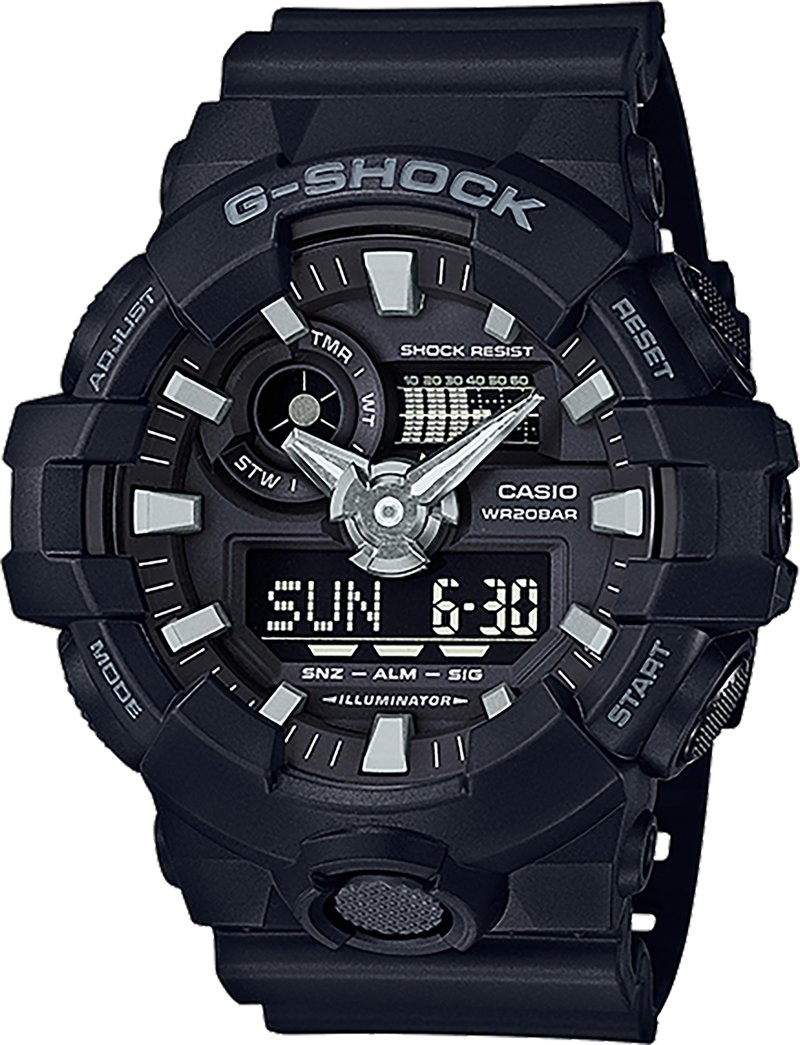G-Shock GA7001B Premier GS Front Button Spring Watch, Black - GA7001B