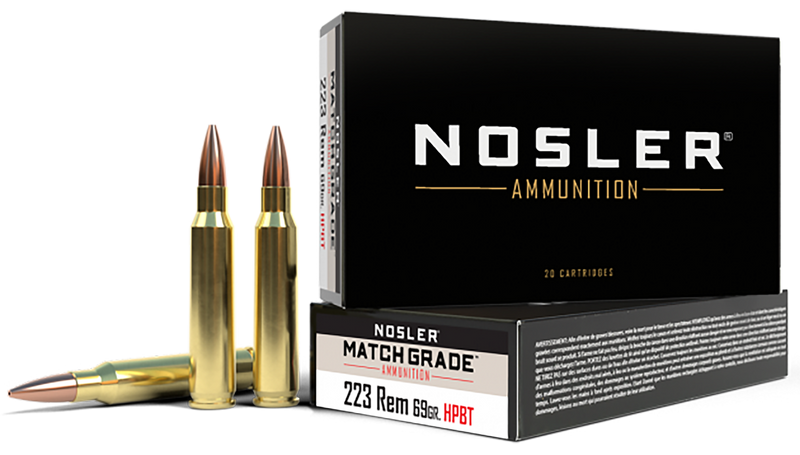 Nosler Match Grade 223 Rem 69gr Custom Competition Hollow Point Boat Tail Rifle Ammo, Brass - 60023