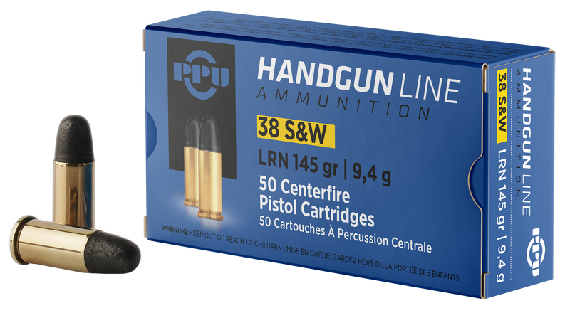 PPU .38 S&W 145gr Lead Round Nose Handgun Ammunition 50/Box - PPH38SW
