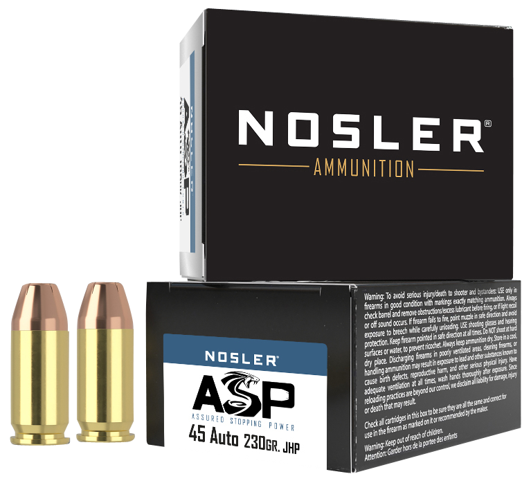 Nosler Assured Stopping Power 45 ACP 230gr Jacketed Hollow Point Handgun Ammo, 20rd - 51277
