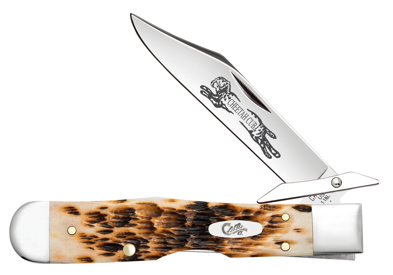 Case Knives Cheetah Cub Amber Bone Folding Knife - 10812
