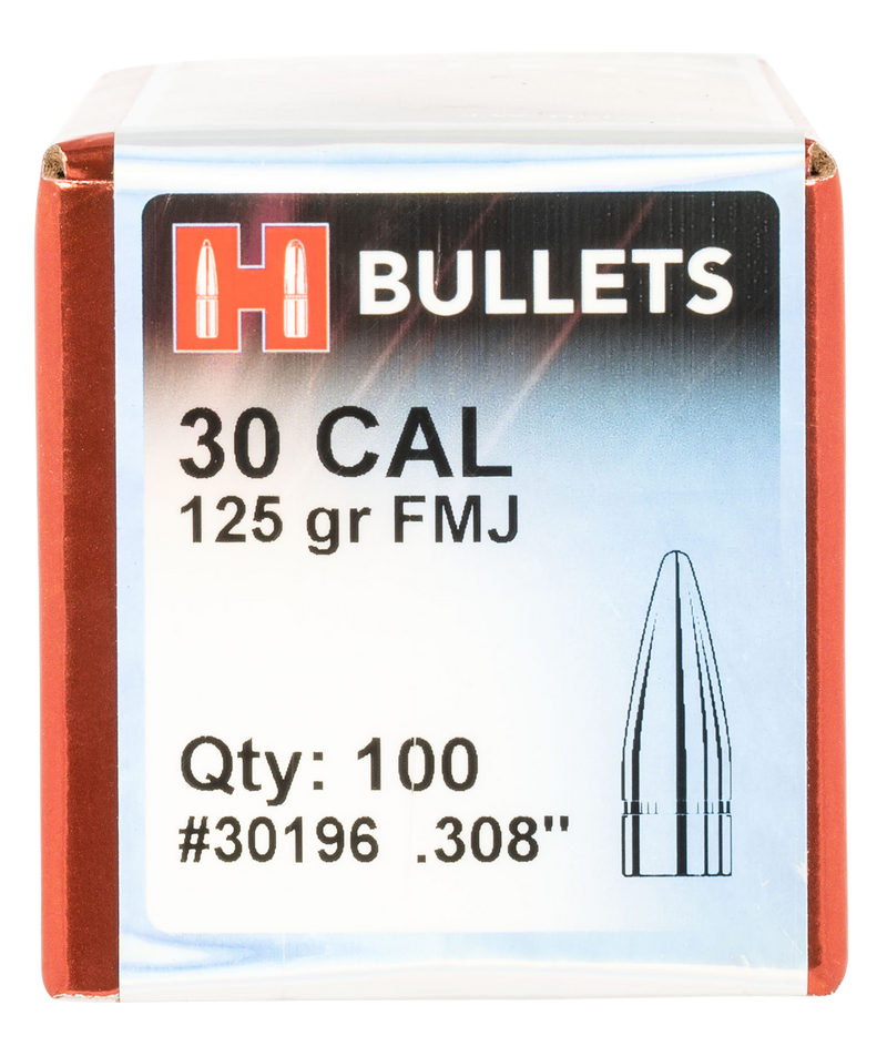 Hornady FMJ 30 Cal .308 125 gr Full Metal Jacket Reloading Bullets - 30196