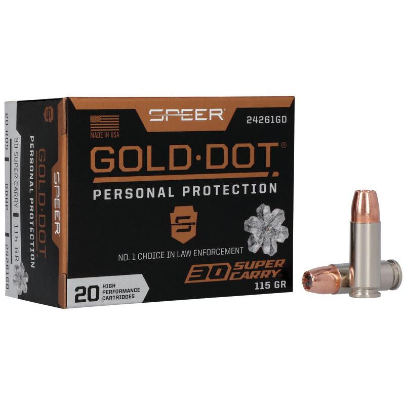Speer Gold Dot Personal Protection 30 Super Carry 115gr Hollow Point Handgun Ammo, 20rd Box - 24261GD