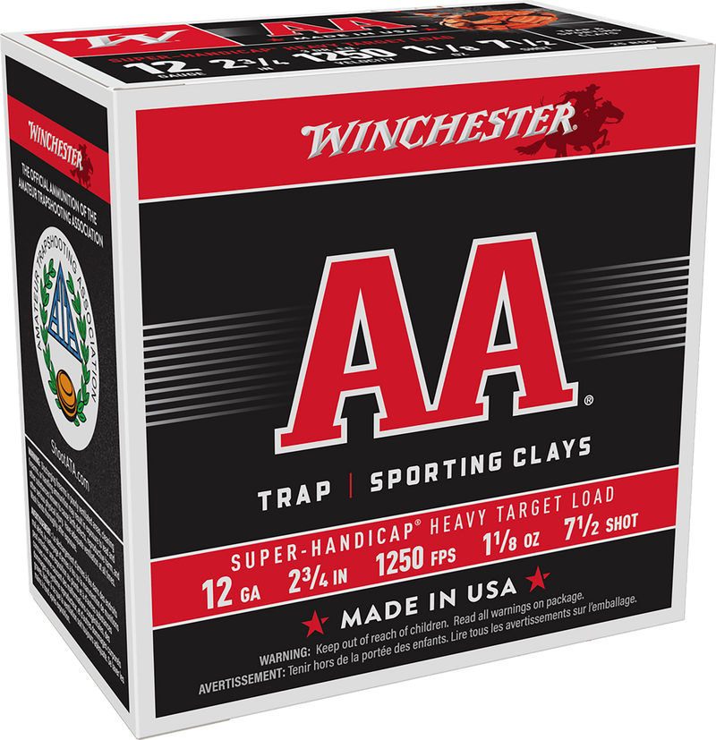 Winchester AA Super Handicap Heavy Target Plastic 12 Gauge 2.75" 1 1/8oz #7.5 Shot 25 Round Box - AAHA127