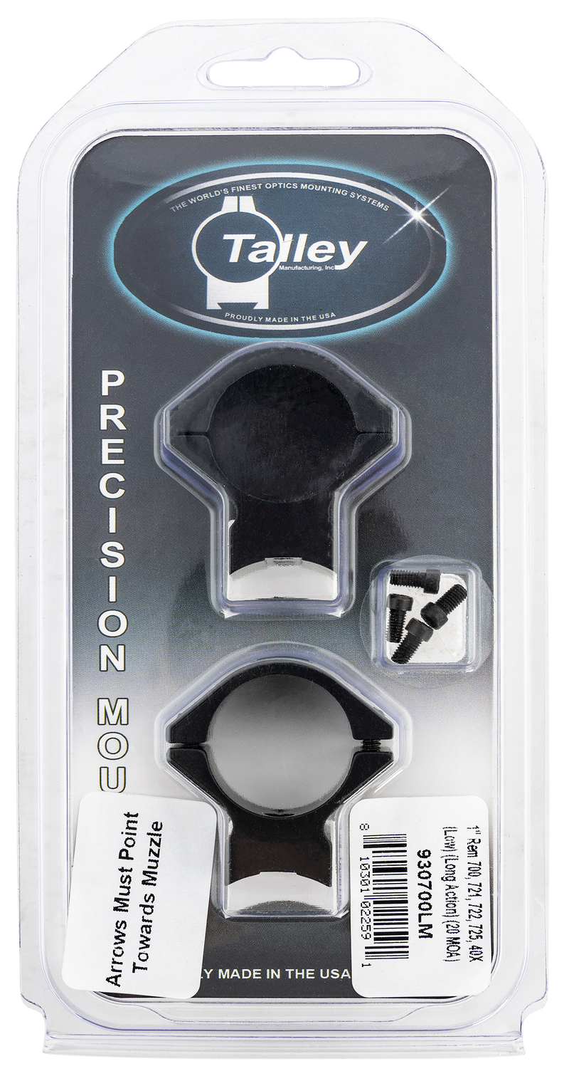 Talley Lightweight Alloy Scope Mount Combo, 1" Tube Remington 700/721/722/725/40X Low Rings Long Action 20 MOA, Black Anodized - 930700LM