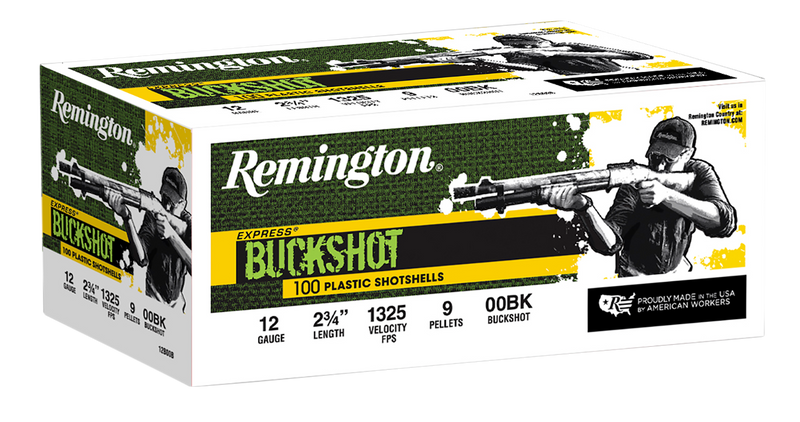 Remington Express Buckshot Plastic 12 Gauge 00 Buck 9 Pellets 100 Round Box - 20413