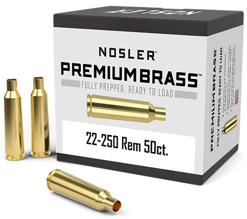 Nosler Premium Brass Unprimed Rifle Cartridge Cases .22-250 Rem 50/Box - 10065