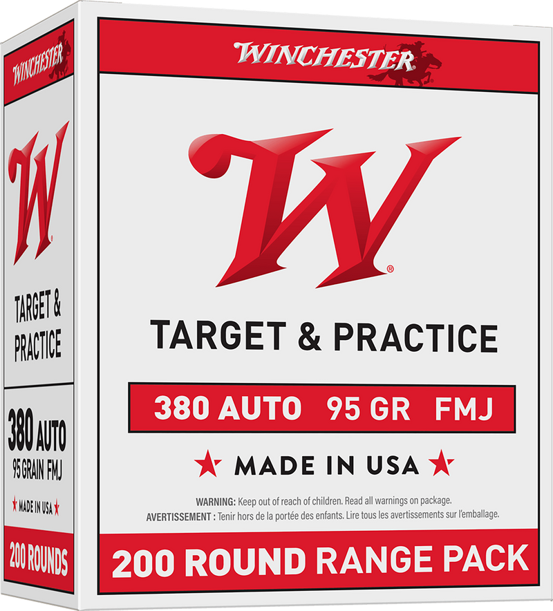Winchester USA 380 ACP 95gr Full Metal Jacket Handgun Ammo, 200 Rounds Per Box - USA380W