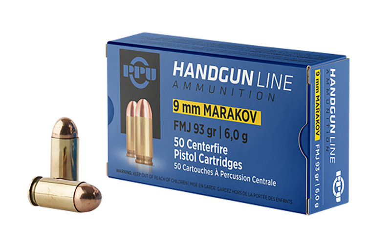 PPU 9x18 Makarov 93gr Full Metal Jacket Handgun Ammo, 50/Box - PPH9MF