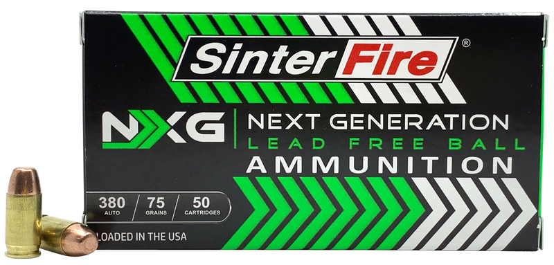 SinterFire Inc Next Generation (NXG) .380 ACP 75gr Lead Free Ball Handgun Ammo, 50 Round Box - SF38075NXG