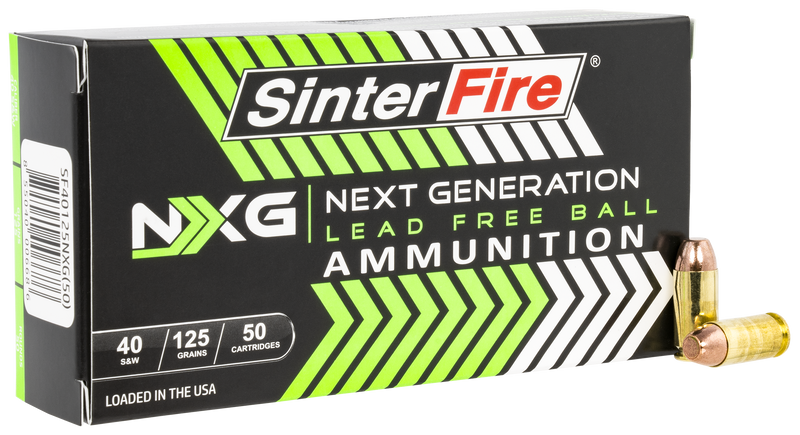 SinterFire Inc Next Generation (NXG) 40 S&W 125gr Lead Free Ball Handgun Ammo, 50 Per Box - SF40125NXG