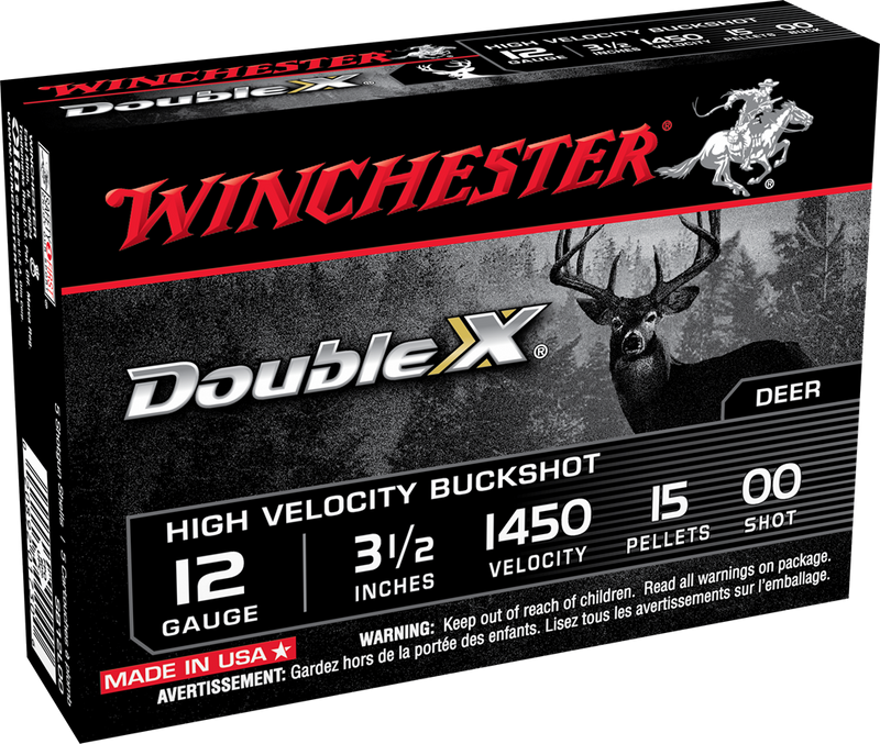 Winchester Double X High Velocity Plastic 12 Gauge 3.5" 00 Buck 15 Pellet 5 Round Box - SB12L00