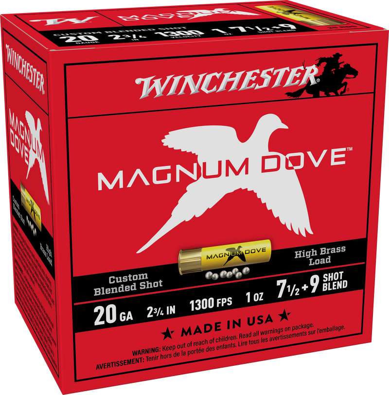 Winchester Magnum Dove Plastic 20 Gauge 2.75" 1oz #7.5 & #9 Shot 25 Round Box - MD2079