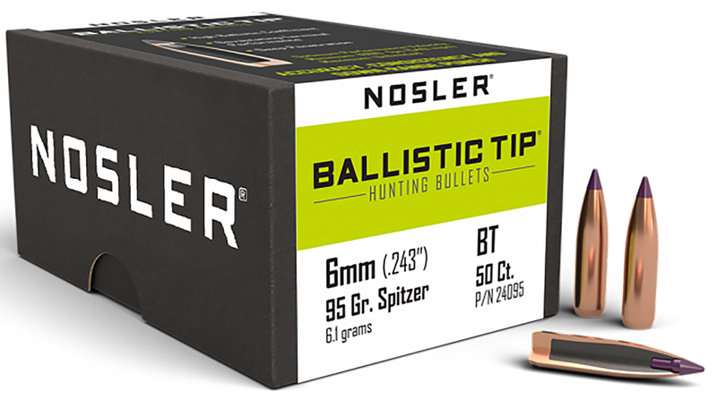 Nosler Ballistic Tip 6mm 95gr Spitzer Hunting Rifle Bullets 50/Box - 24095