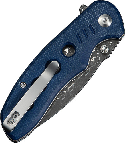 CIVIVI Triptych Folding Knife, 2.97" Blue Canvas Micarta Damascus - C23085BDS1