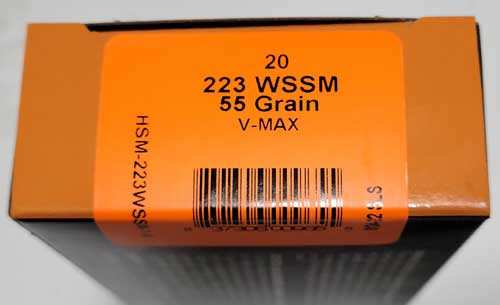 HSM 223 WSSM 55gr V-Max Rifle Ammo, 20rd Box - 223WSSM-1-N