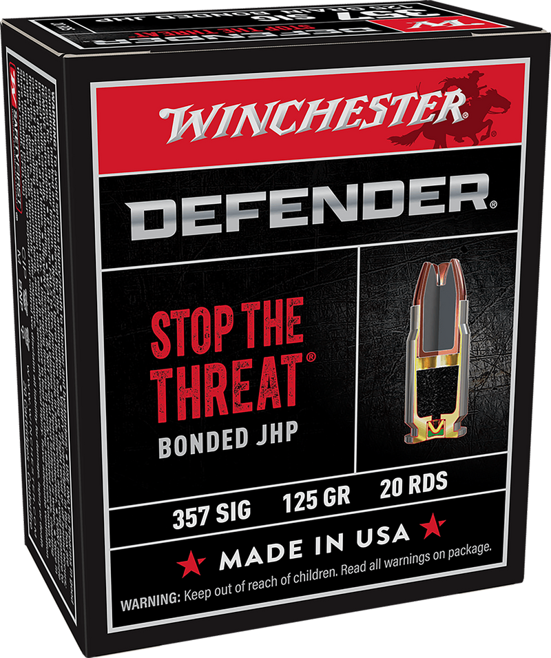 Winchester Defender 357 Sig 125gr Bonded Jacket Hollow Point Handgun Ammo, 20rd Box - S357SPDB