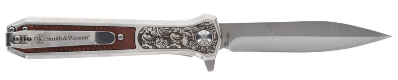 Smith & Wesson Unwavered Spring Assist Folding Dagger Knife, Silver/Brown - 1205011