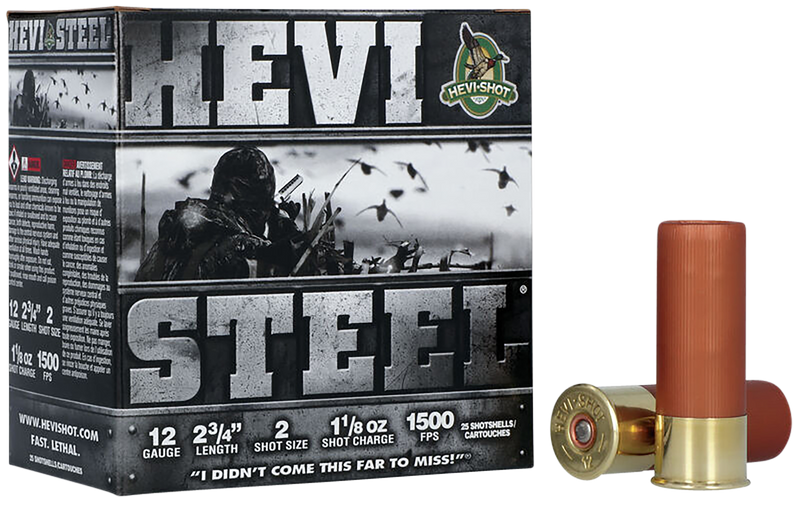 HEVI-Shot HEVI-Steel Plastic 12 Gauge 2.75" 1 1/8 oz #2 Steel 25 Round Box - HS61222