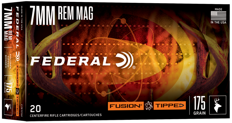 Federal Fusion Tipped 7mm Rem Mag 175gr Bonded Soft Point Rifle Ammunition, 20 Round Box - F7RTFS2