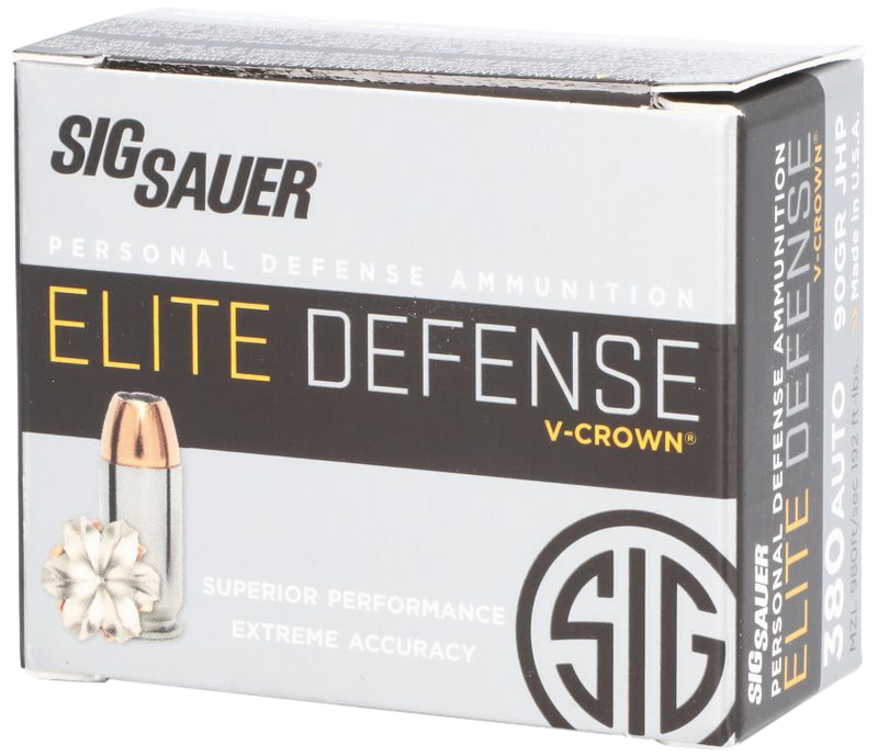 Sig Sauer Elite Performance .380 ACP 90gr V-Crown JHP 20rd Box - E380A120