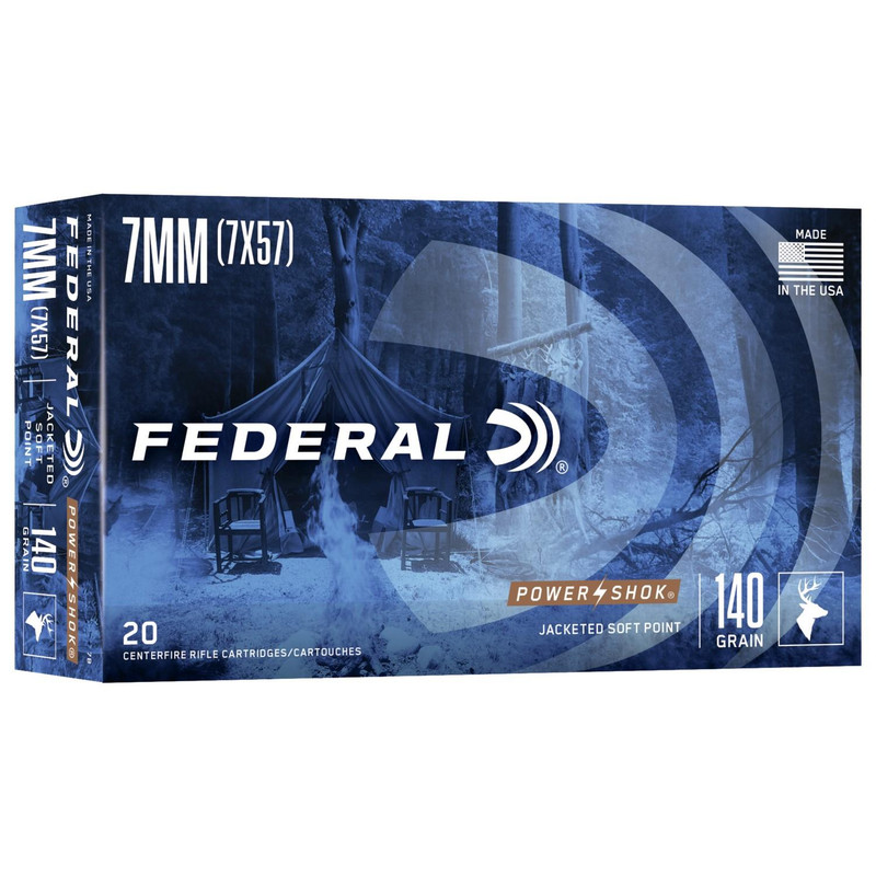 Federal Power-Shok 7mm Mauser 140gr Soft Point Rifle Ammo, 20rd Box - 7B