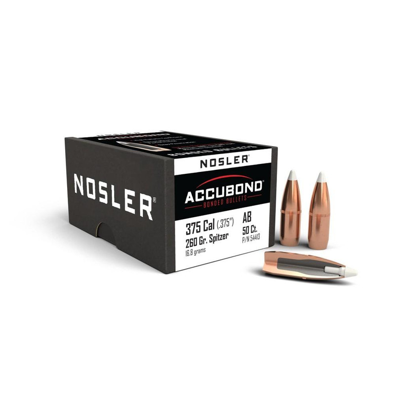 Nosler AccuBond .375 Cal 260 Grain Spitzer Point Rifle Bullets, 50 Count - NOS 54413