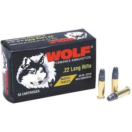 Wolf Match Target Brass .22 LR 40gr RN 50 Round Box - 22MTB