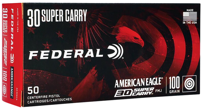Federal American Eagle 30 Super Carry 100gr Full Metal Jacket Handgun Ammo, 50rd Box - AE30SCA