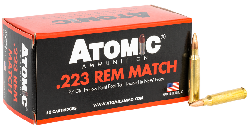 Atomic Match 223 Rem 77gr Hollow Point Boat Tail Rifle Ammo, 50 Rounds - 00427