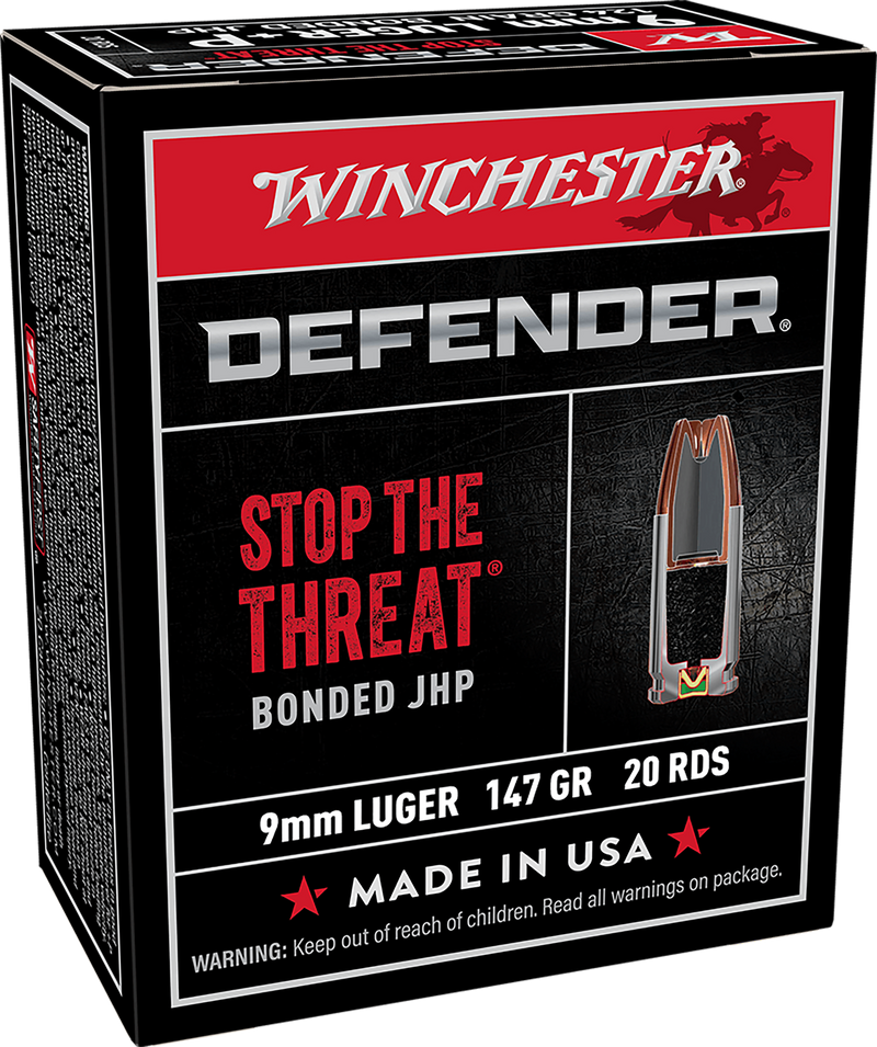 Winchester Defender 9mm Luger 147gr Bonded Hollow Point Handgun Ammunition, 20rd Box - S9MMPDB1