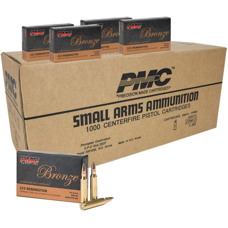 PMC Bronze .223 Rem 55gr FMJ 2900 fps 1000rd Rifle Ammunition - 223A Case