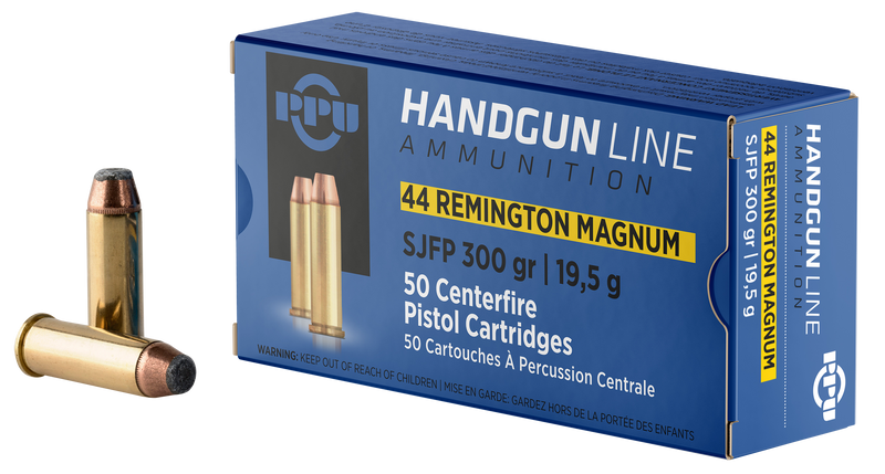 PPU .44 Rem Mag 300gr Semi Jacketed Flat Point Handgun Ammo, 50/Box - PPH44MF