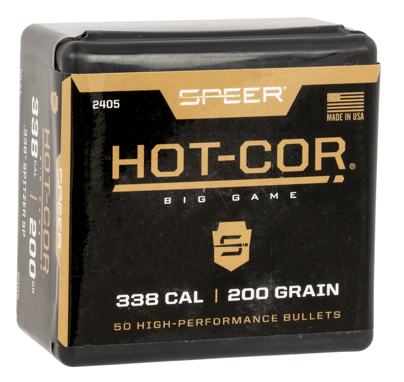Speer Hot-Cor .338 Caliber 200 Grain Spitzer Soft Point Reloading Bullets - 2405