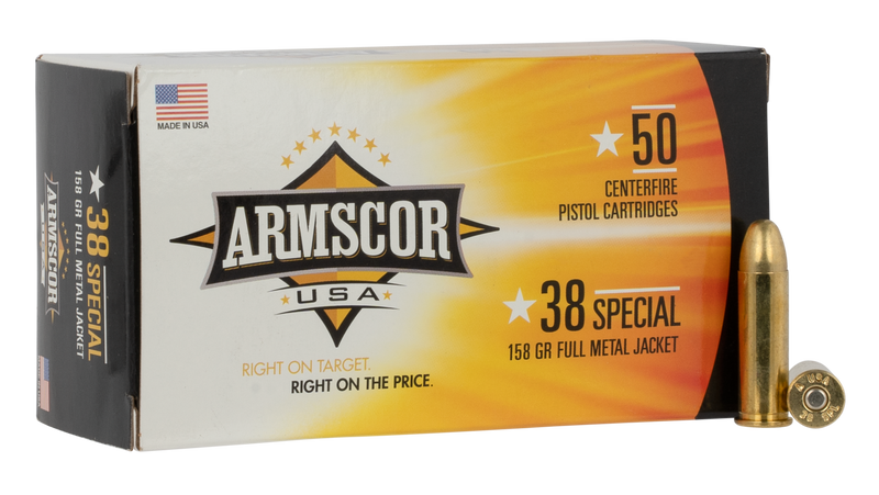 Armscor 38 Special 158gr Full Metal Jacket Handgun Ammo, 50rd Box - FAC3817N