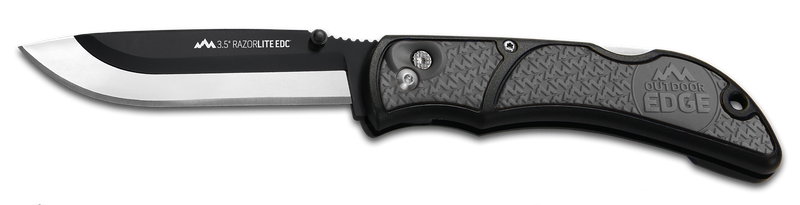 Outdoor Edge RazorLite 3.5" Folding Drop Point Tanto Knife, Black/Gray - RLY50C