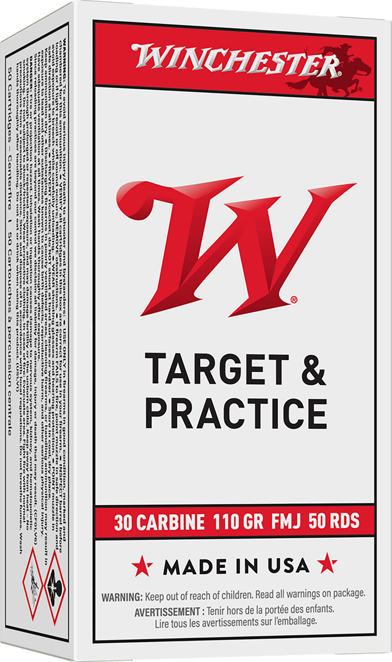 Winchester USA 30 Carbine 110gr Full Metal Jacket Rifle Ammo, 50rd Box - Q3132