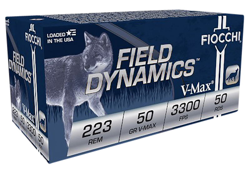 Fiocchi Field Dynamics 223 Rem 50gr V-Max Rifle Ammo, 50 Rounds - 223HVA50