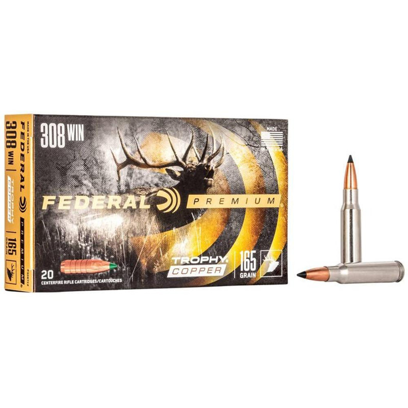 Federal Premium 308 Win 165gr Trophy Copper Rifle Ammo, 20rd Box - P308TC2