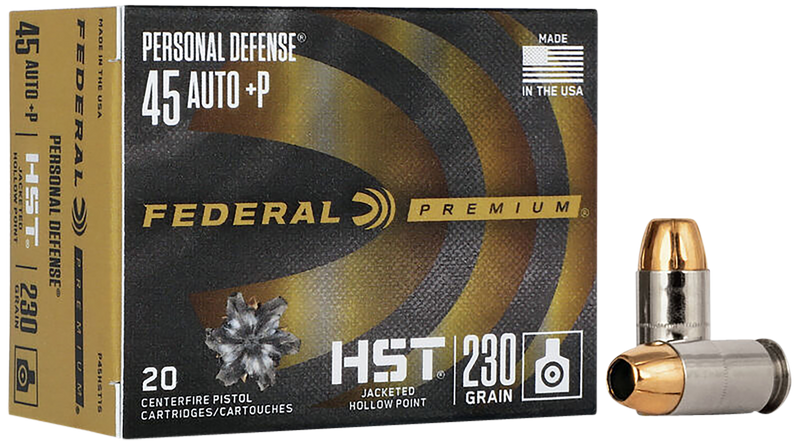 Federal Premium Personal Defense 45 ACP +P 230gr HST Jacketed Hollow Point Handgun Ammo, 20 Round Box - P45HST1S