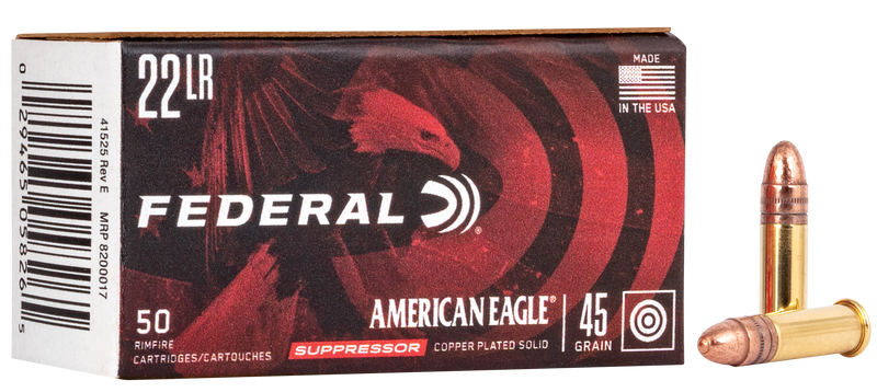 Federal American Eagle Brass .22 LR 45gr Copper Plated Round Nose 50 Round Box - AE22SUP1
