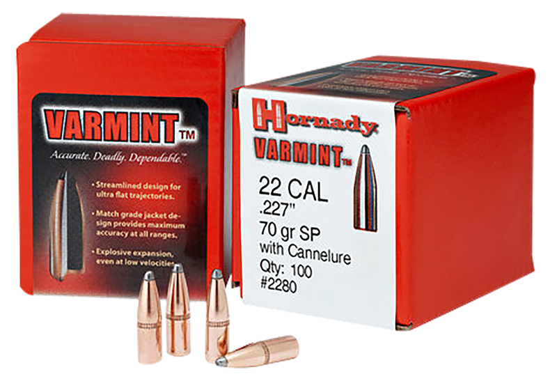 Hornady Traditional Varmint 22 Cal .224 50 gr Spire Point Reloading Bullets - 2245