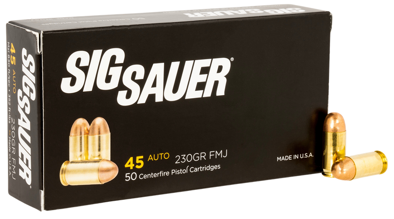 Sig Sauer Elite Ball 45 ACP 230gr FMJ Handgun Ammunition, 50 Rounds - E45BA350