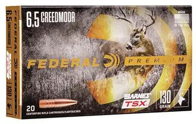 Federal Premium 6.5 Creedmoor 130gr Barnes TSX Rifle Ammunition, 20 Rounds - P65CRDBTSX1