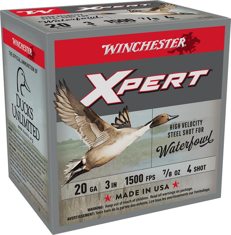 Winchester Xpert Steel 20 Gauge 3" 7/8 oz #4 Shot 25 Round Box - WEX2034