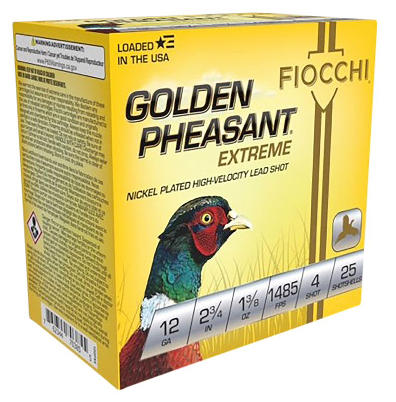 Fiocchi Golden Pheasant Extrema Nickel-Plated 12 Gauge 2.75" 1 3/8oz #4 Shot 25 Round Box - 12GPX4